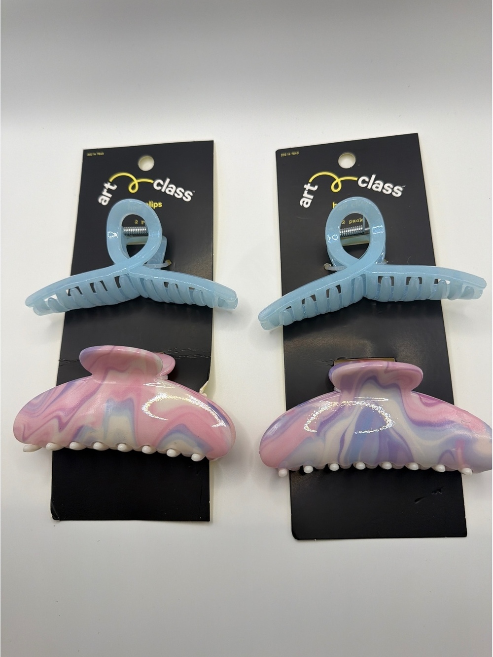 Lot of 2! Art Class 2-Pack Hair Claw Clips Blue and Pink Marble
